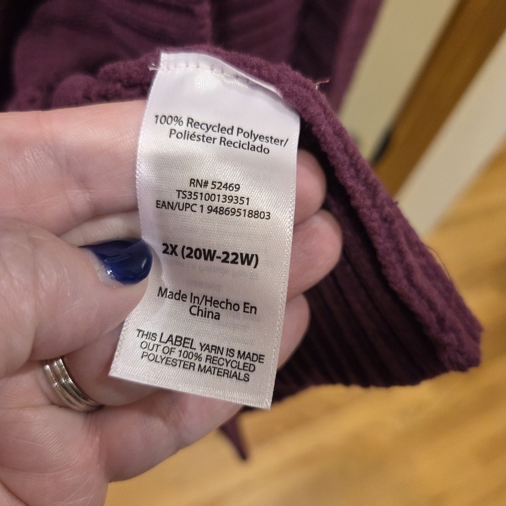 Plus Size 2X Chenille Shawl Cardigan Open Knit  Purple Vivid Plum New Cozy Fall - Picture 6 of 7
